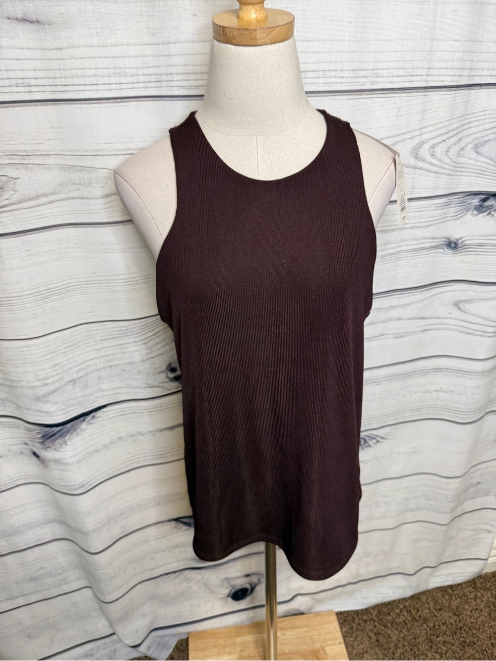 a new day Brown Ribbed Tank Top